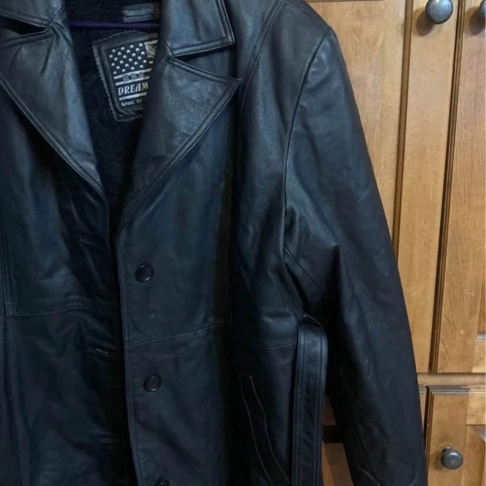 Men's Black Leather Coat - Picture 2 of 8